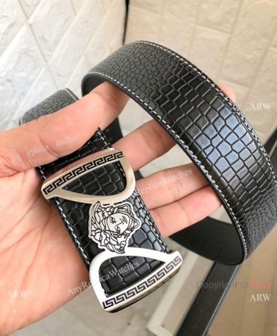 Replacement Versace Reversible Leather Belt - Black and Silver
